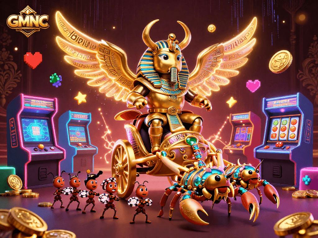 GMNC captures the excitement of gaming with a vibrant illustration of casino-themed characters.