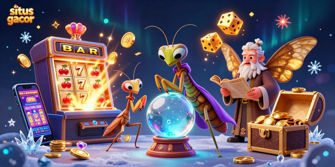 Experience the magic of situs slot gacor with a vibrant 3D illustration showcasing a fortune teller and rich casino elements.