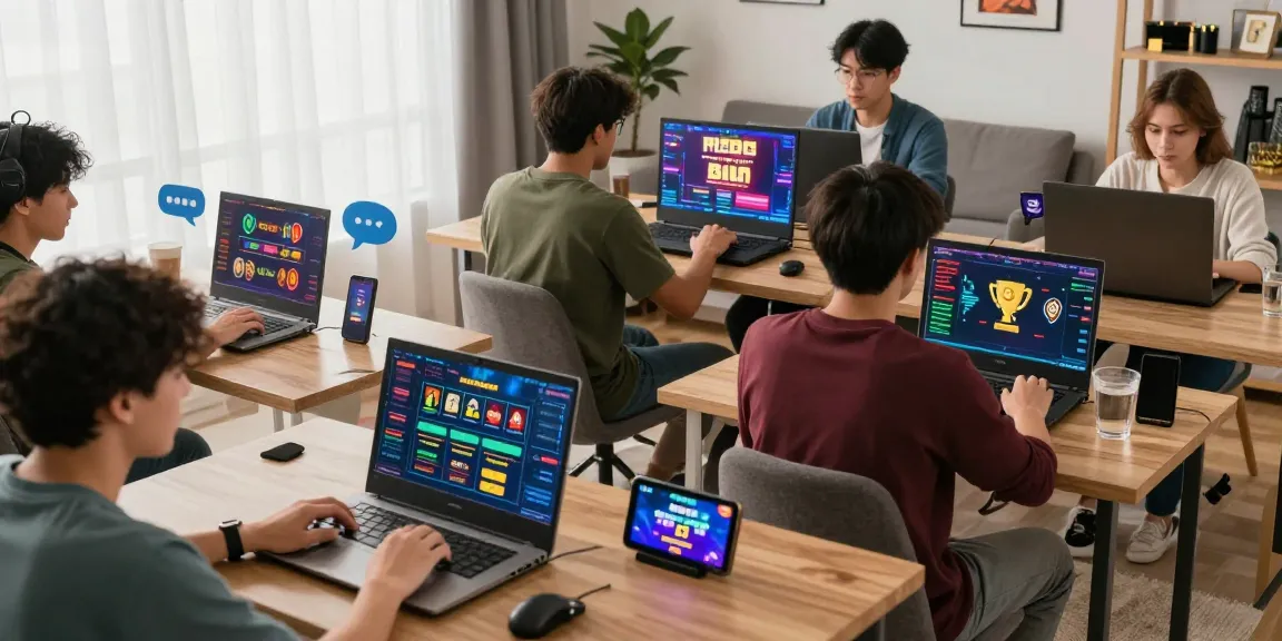 Engaged players enjoying lottery and slot games at ngamenjitu website, showcasing excitement and vibrant atmosphere