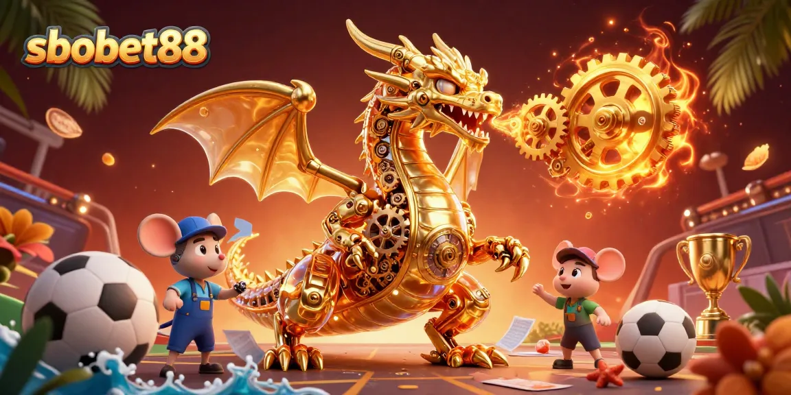 Bet on sports with sbobet88 while enjoying a vibrant 3D illustration of a golden dragon and gaming elements