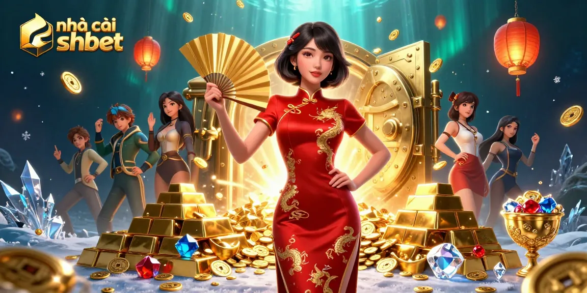 Experience exciting gaming at nhà cái shbet with a beautiful Asian woman in a lively casino scene.