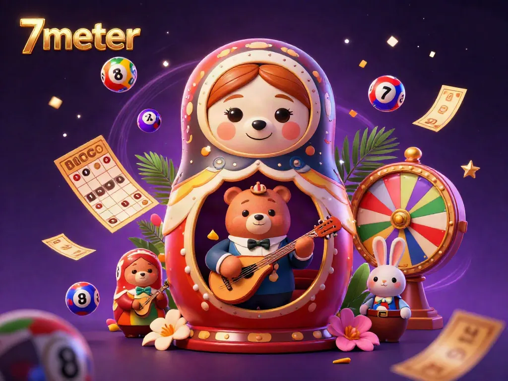 Experience thrilling gameplay at 7meter with an dynamic 3D illustration of a Matryoshka bear and games elements.