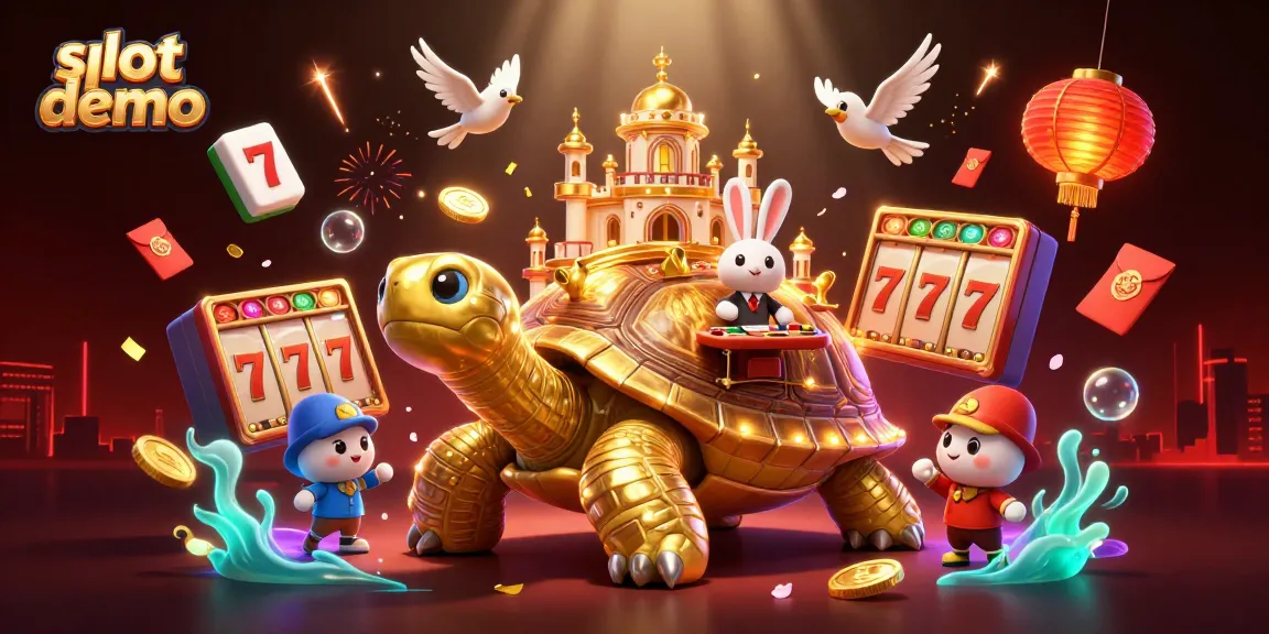 Engage in thrilling slot demo experiences with a vibrant 3D casino scene featuring interactive elements.
