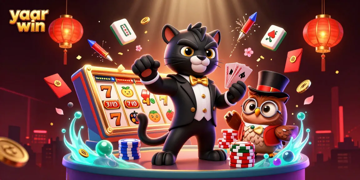 Experience the thrill with yaar win in this vibrant 3D illustration of a stylish casino scene.