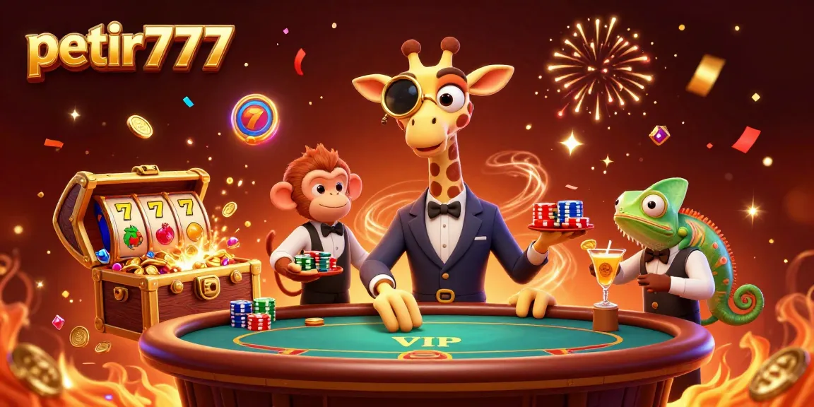 Experience thrilling gameplay at petir777 with a high-roller giraffe and charming characters in a vibrant casino scene.