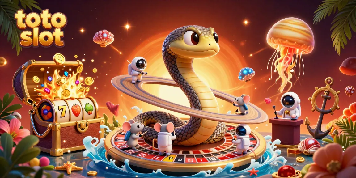 Engage with the colorful toto slot gaming scene featuring cartoon characters in a cosmic casino.