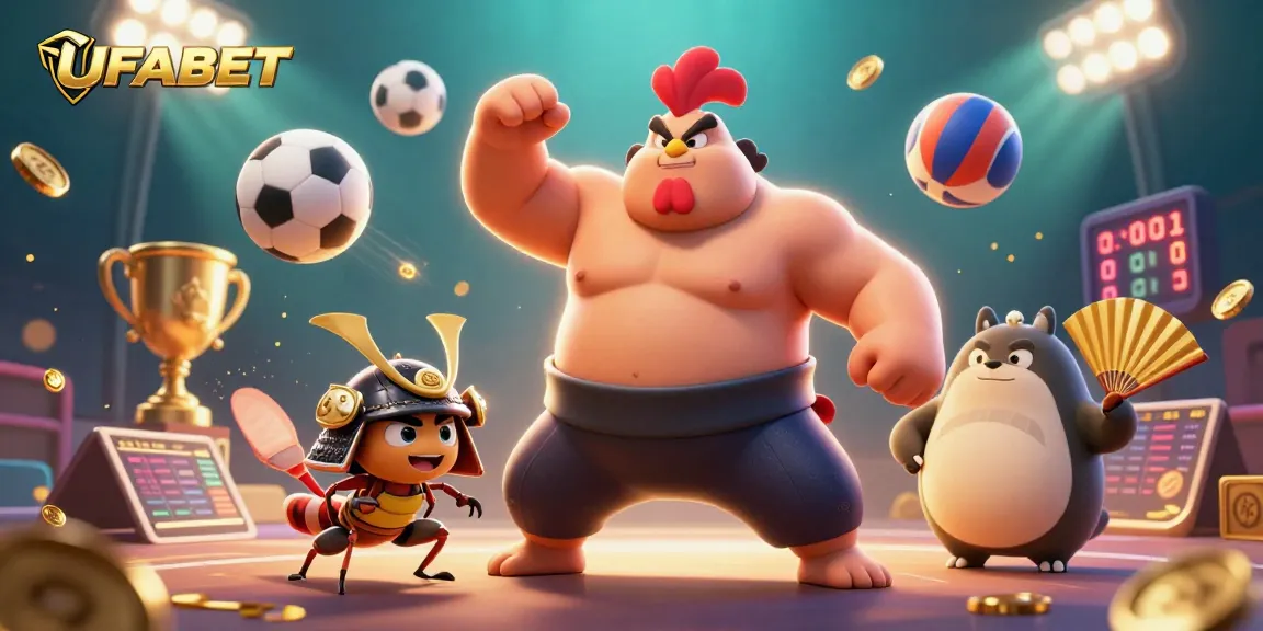 Bet on exciting sports with UFABET featuring dynamic scenes of thrilling games, vibrant characters, and engaging visuals.