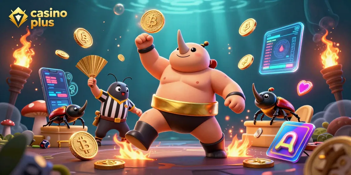 Experience exciting gaming at casino plus with a vibrant 3D illustration of dynamic characters and casino elements.