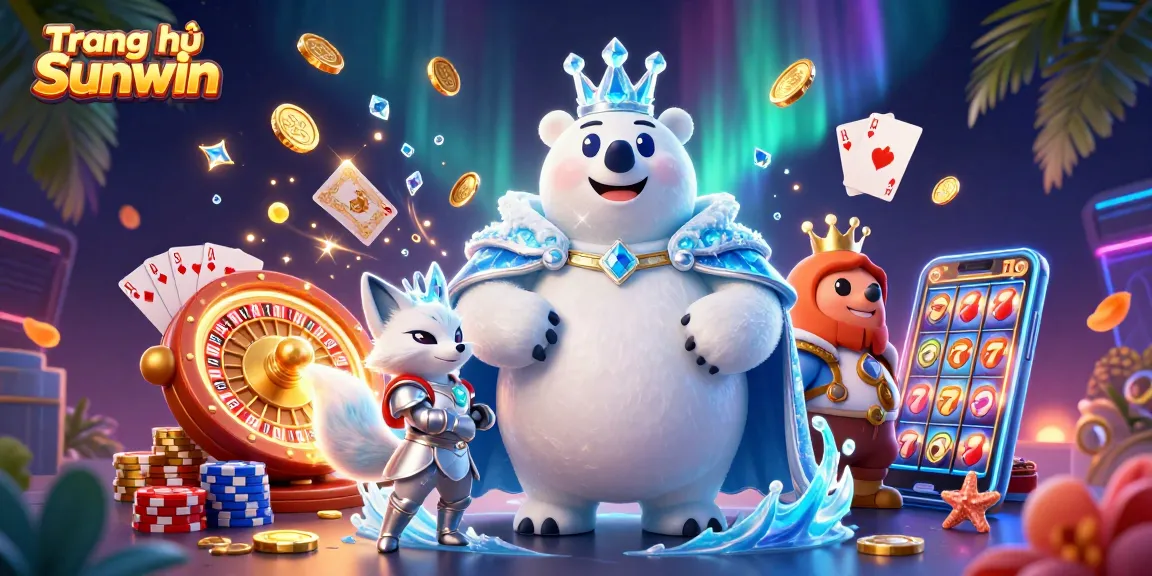 Engage in thrilling gameplay at Trang chủ Sunwin with a vibrant 3D illustration of casino fun elements.