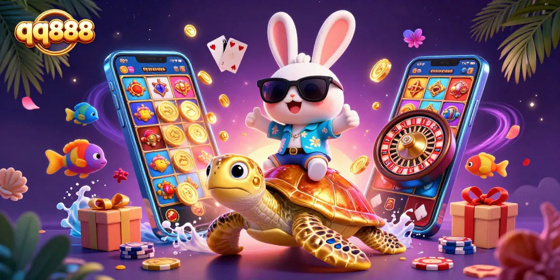 Engage with exciting slots and gaming at qq888 featuring a lucky rabbit and sea turtle.