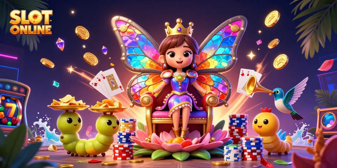 Mainkan SLOT ONLINE dengan slot reel keberuntungan dan ratu kupu-kupu yang megah.