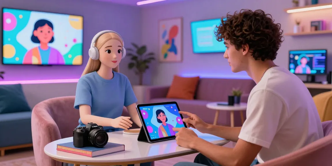 Engaging scene of user interacting with nsfw ai virtual companion in a modern lounge.