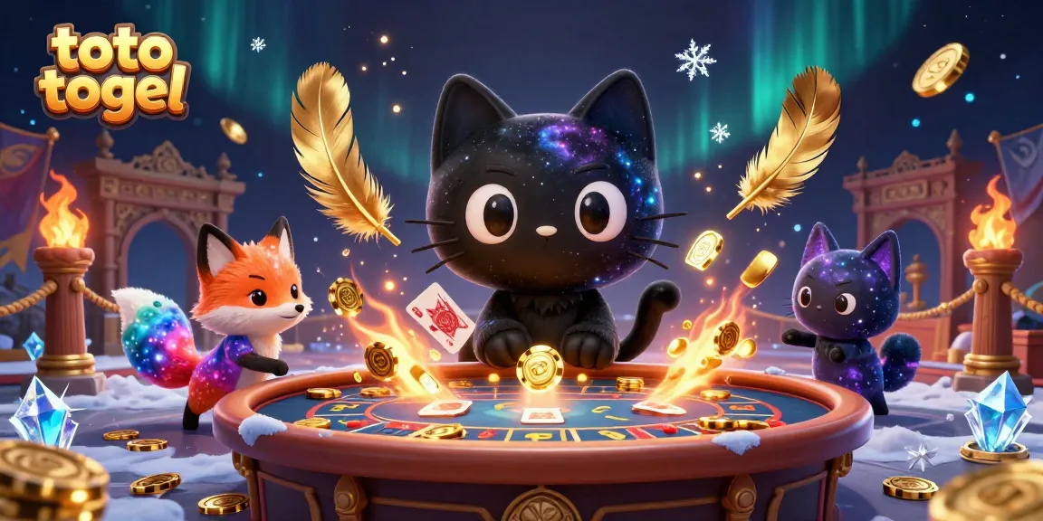 Engage in exciting toto togel gameplay at a cosmic casino with a black hole cat and nebula fox.