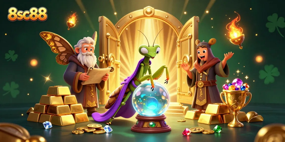 Experience the magic of 8sc88 with a fortune teller and librarian surrounded by treasures.