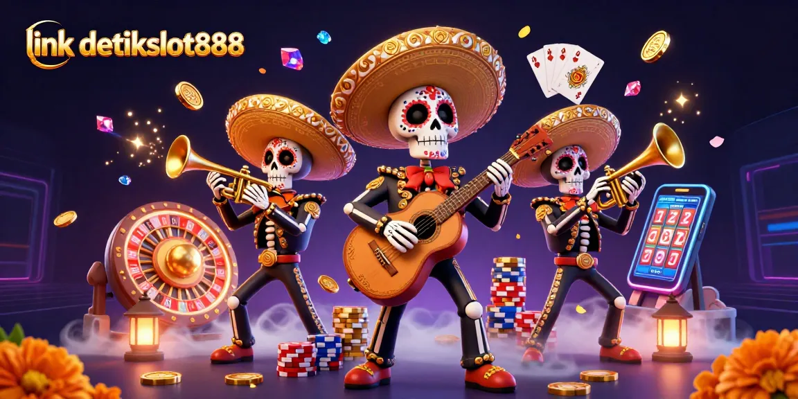 Engage with link detikslot888 through festive mariachi characters amid dazzling casino elements.