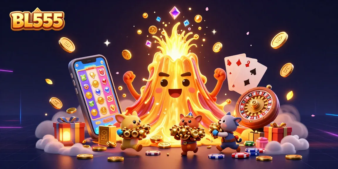 Engage with the exciting world of BL555 where a golden volcano erupts coins, gems, and treasures!