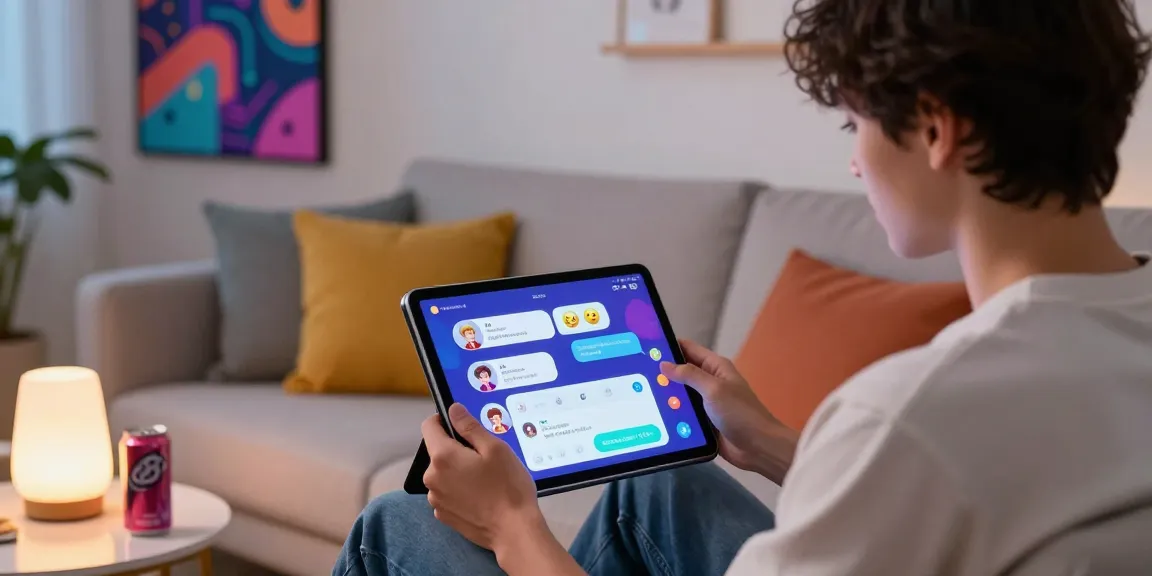 Engaging with nsfw ai chatbot on a tablet, showcasing vibrant interactive features.