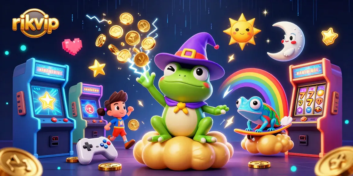 Play and win at rikvip with a magical storm of coins and vibrant casino elements.