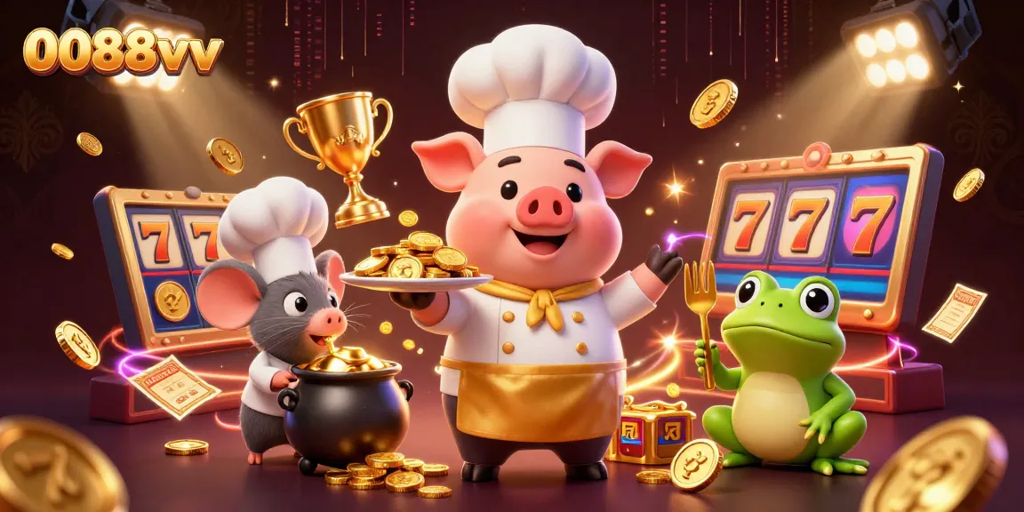Engage with 0088vv for thrilling slot gaming action amidst vibrant 3D characters and golden treasures.