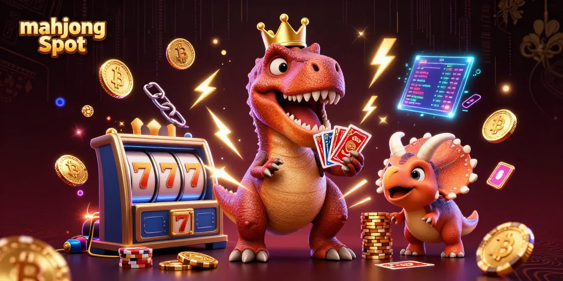 Play mahjong slot with dynamic characters and crypto elements in a vibrant casino scene.