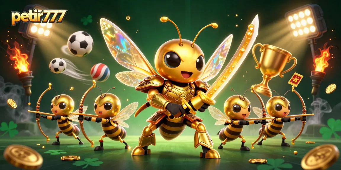 Engage with petir777's thrilling gaming platform showcasing dynamic sports elements and golden characters.