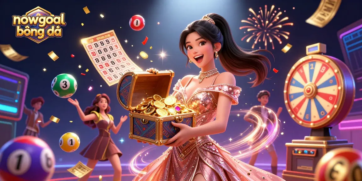Join the excitement of nowgoal bóng đá with a treasure chest of gold coins and lottery-themed celebration.