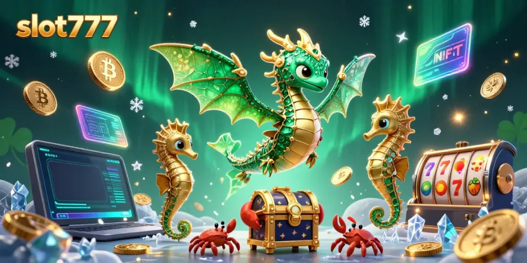 Experience thrilling gameplay with slot777 as a vibrant sea dragon leads the treasure hunt surrounded by lucky elements.