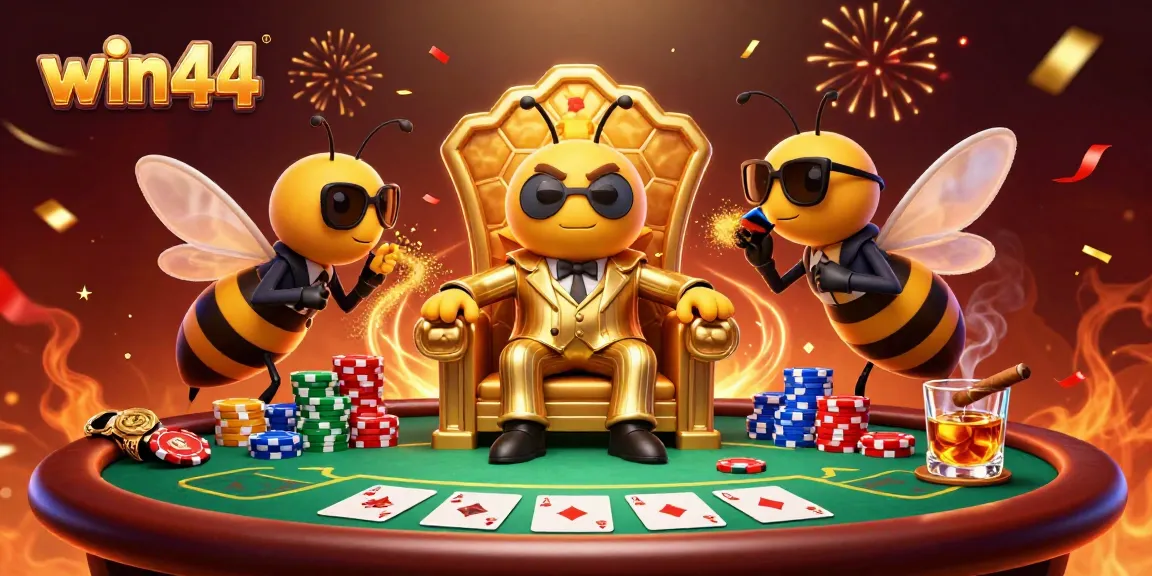 Engage with win44's captivating poker scene featuring a bumblebee mob boss and his entourage.