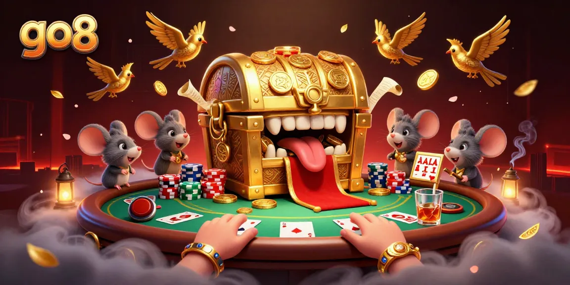 Experience thrilling poker at go8 with rich visuals of treasure, chips, and energetic characters.
