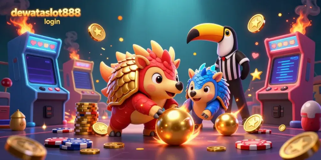 Mainkan dewataslot888 login saat bertanding antara dua pangolin berlawan dengan penuhi tumpukan chip dan elemen kasino lainnya.