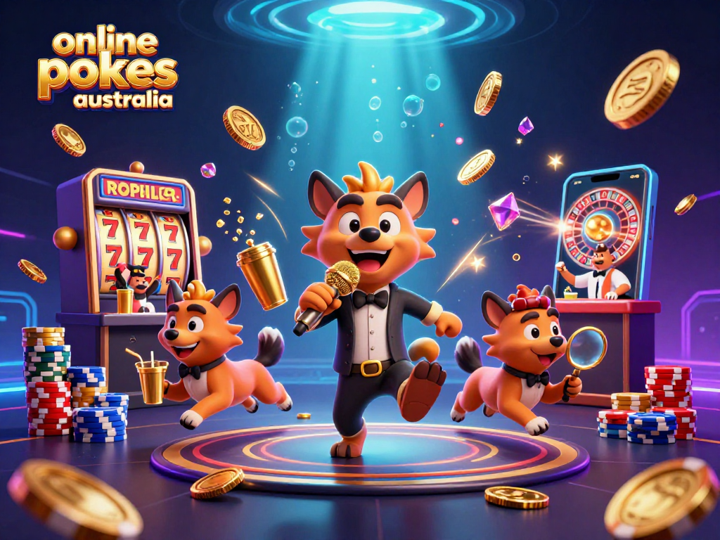Engage with online pokies Australia fun at a hyena-themed casino illustration featuring dynamic game elements.