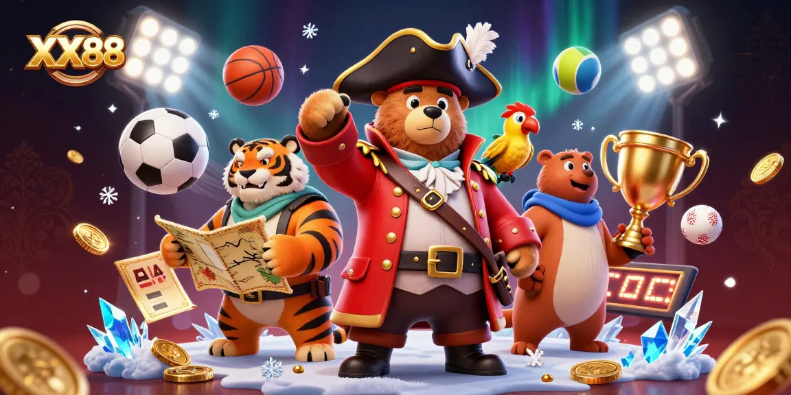 Bet with XX88 while exploring a vibrant casino scene featuring a pirate captain and tiger.