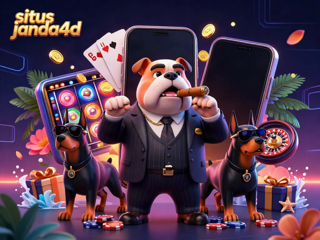 Gambarkan situs janda4d dengan karakter mafia bulldog dan doberman di dunia kasino 3D yang mengesankan.