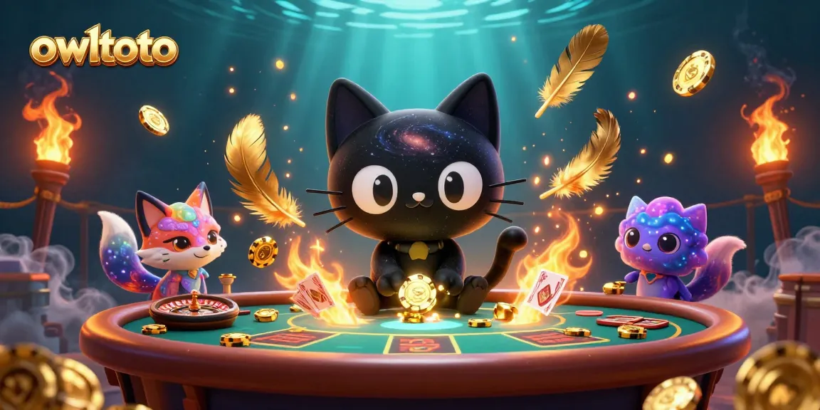 Engage in gambling excitement with owltoto as a cosmic casino scene unfolds with colorful characters.
