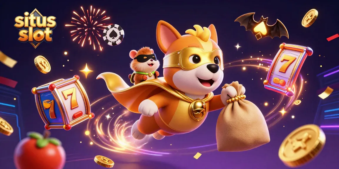Menangkan situs slot dengan karakter unik dan elemen kasino yang menarik dalam ilustrasi 3D yang penuh warna.