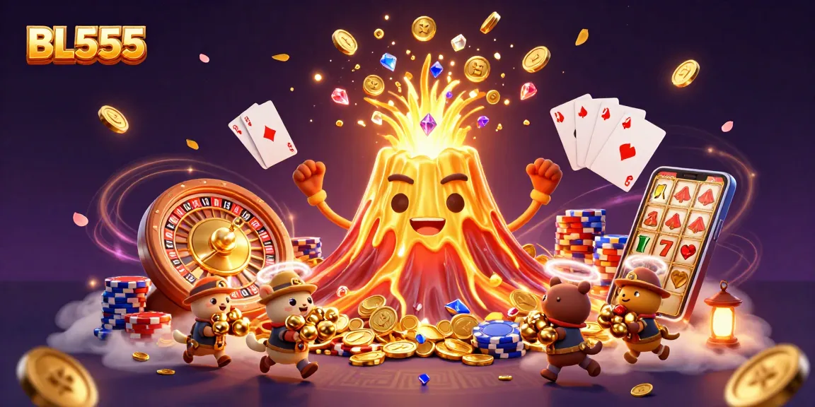 Play and win with BL555's exhilarating casino gaming experience, featuring treasure-filled volcano and dynamic prizes.