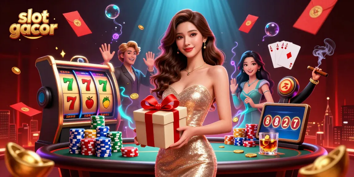 Experience the thrill of slot gacor with stunning visuals of a festive online casino celebration.