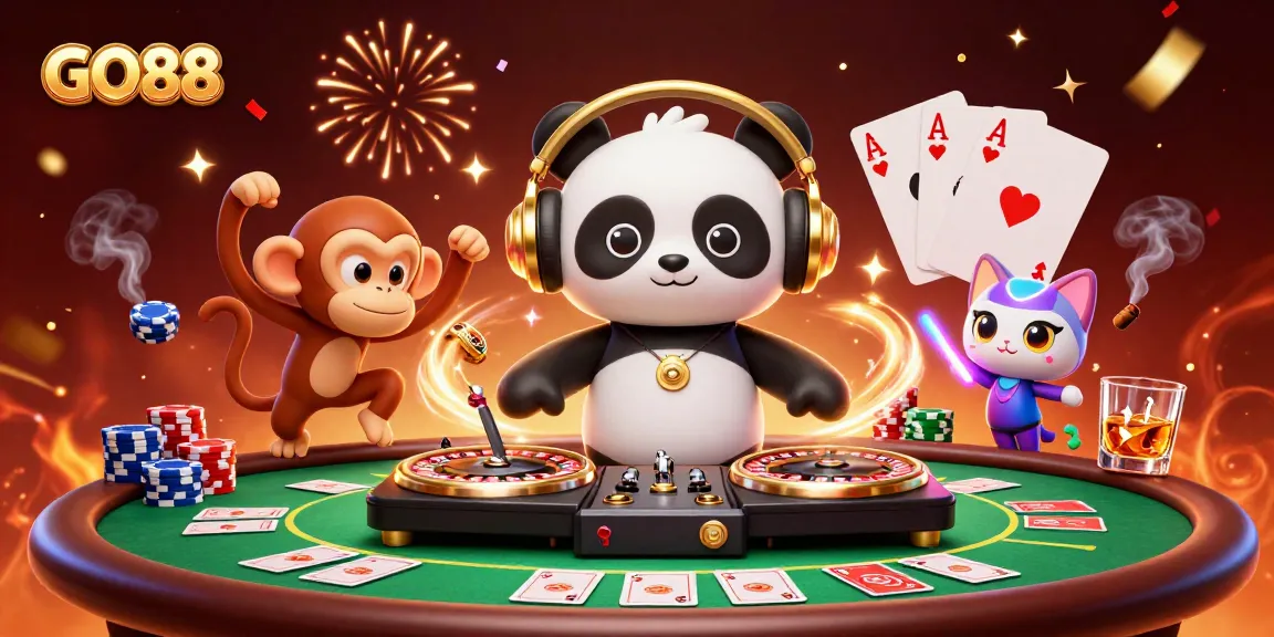 Experience the excitement of GO88 with vibrant casino-themed characters and game elements.