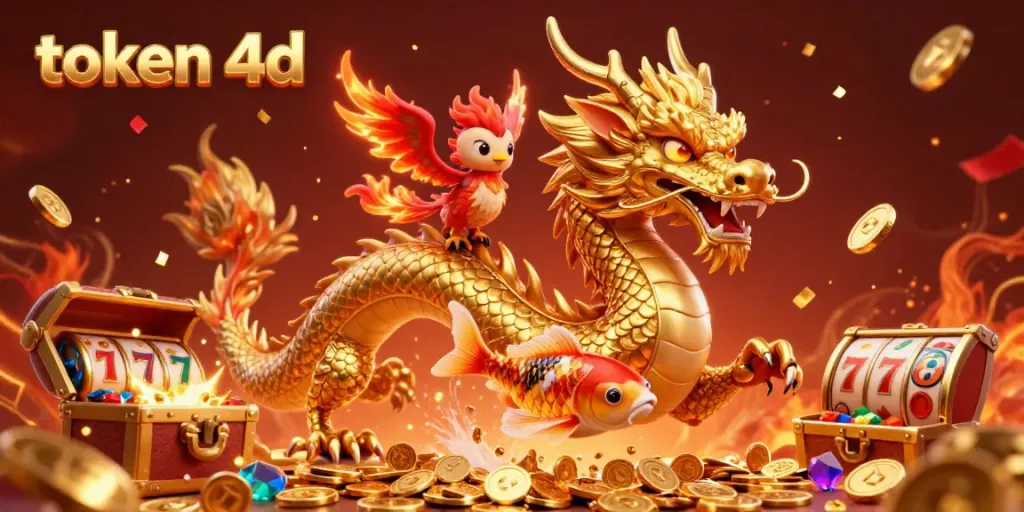 Menangkan permainan slot dengan token 4D melalui kombinasi naga, phoenix, dan koi yang beruntung.