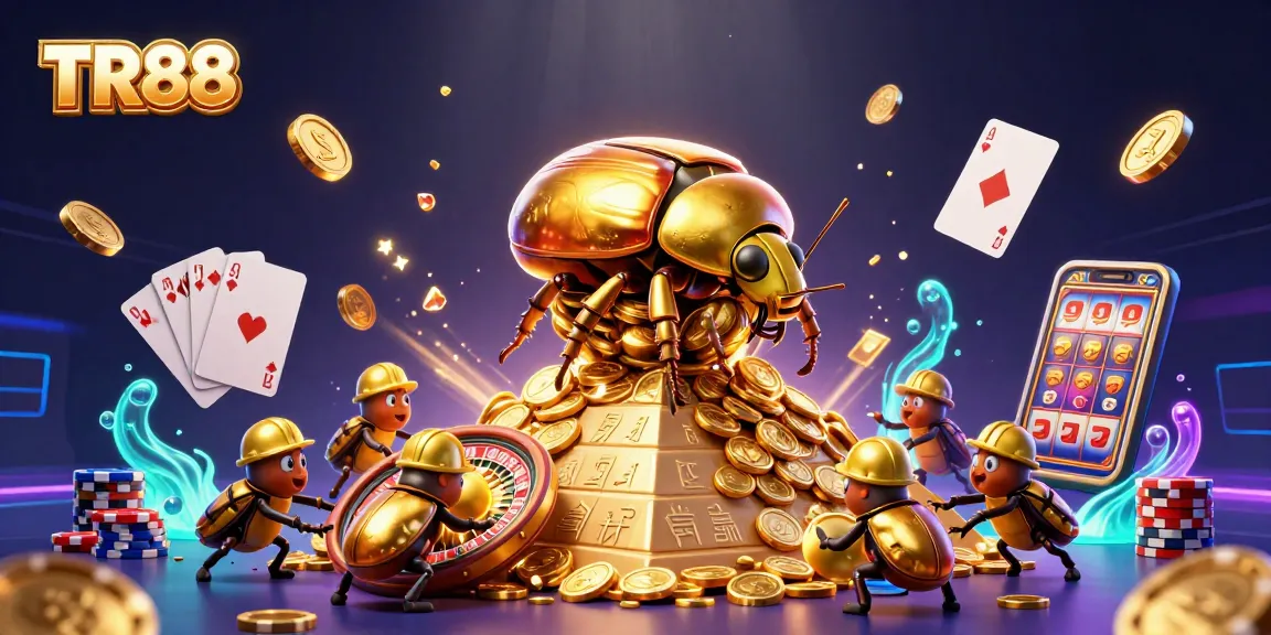 Experience the excitement of TR88 with vibrant casino elements and dynamic characters in a golden scene.