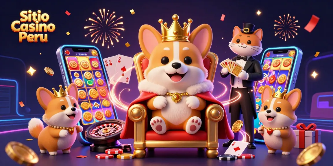 Disfruta del emocionante sitio Casino Perú con un corgi real rodeado de juegos de azar y premios brillantes