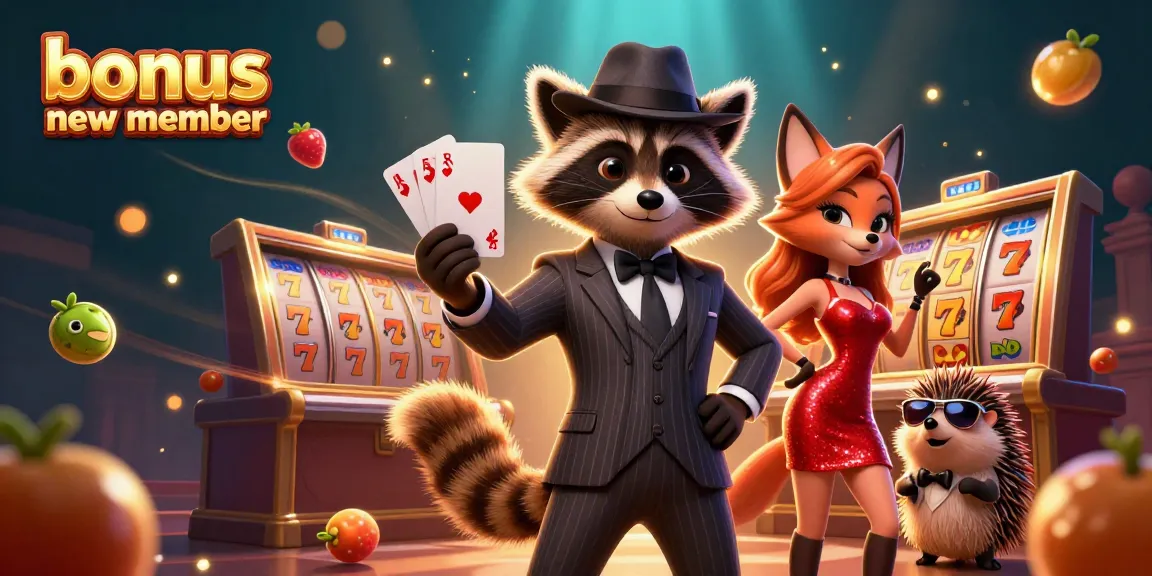 Experience the excitement of the bonus new member offer with vibrant 3D casino characters and slot game elements.