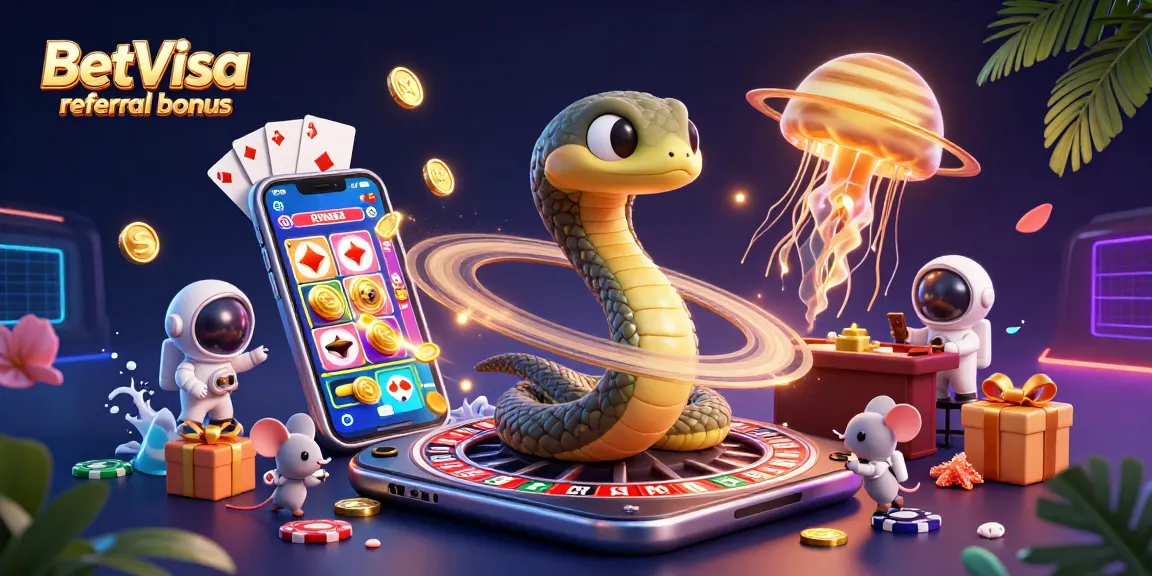 Engage with the BetVisa referral bonus and see cartoon characters enjoying dynamic casino elements