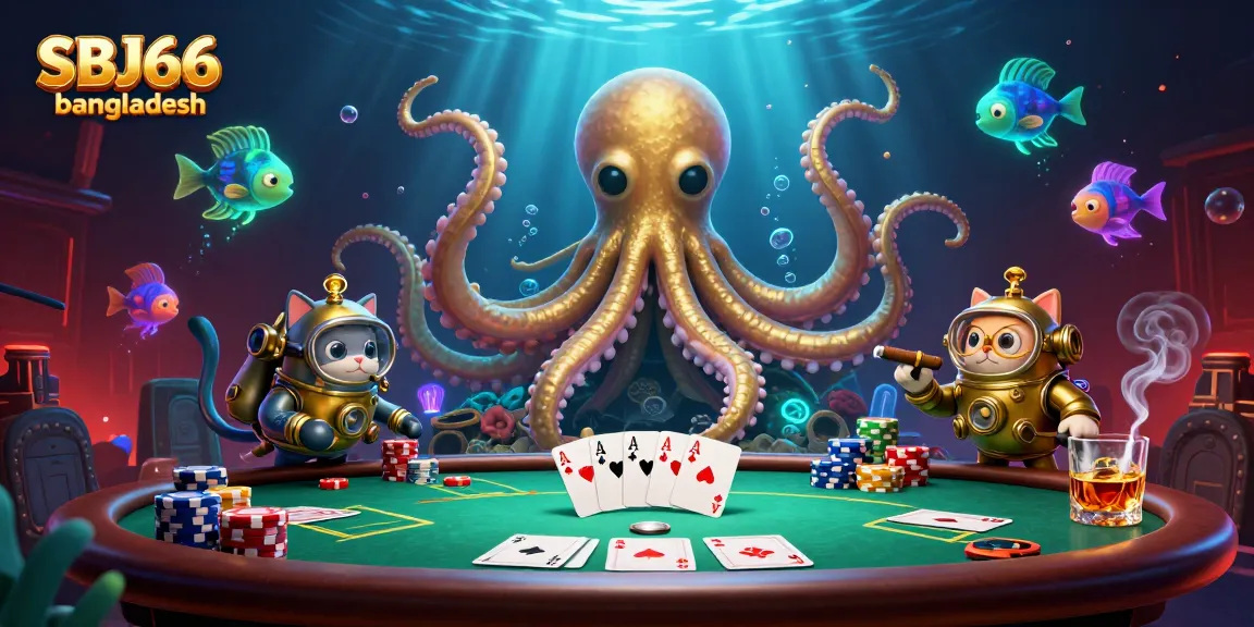 Experience SBJ66 bangladesh with a vibrant, dynamic poker scene featuring a colossal kraken and whimsical elements.
