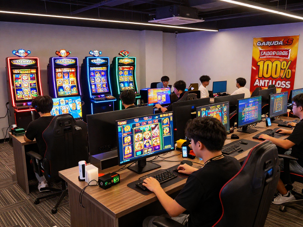 Players enjoying GARUDA55 slot games in an energetic online gaming environment