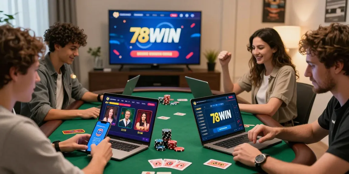 Engaged players enjoying online gambling at https://78winnh.net/ in a welcoming home setting, surrounded by gaming accessories.