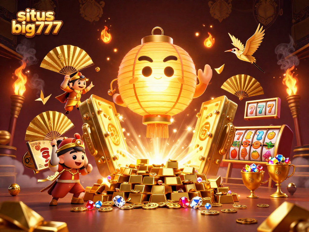 Experience situs big777 with vibrant 3D illustration capturing excitement of casino gaming