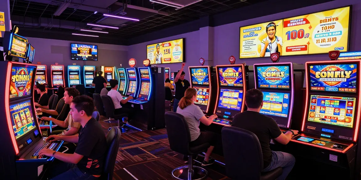 Players enjoying Slot Pragmatic games in a lively casino with bright lights.