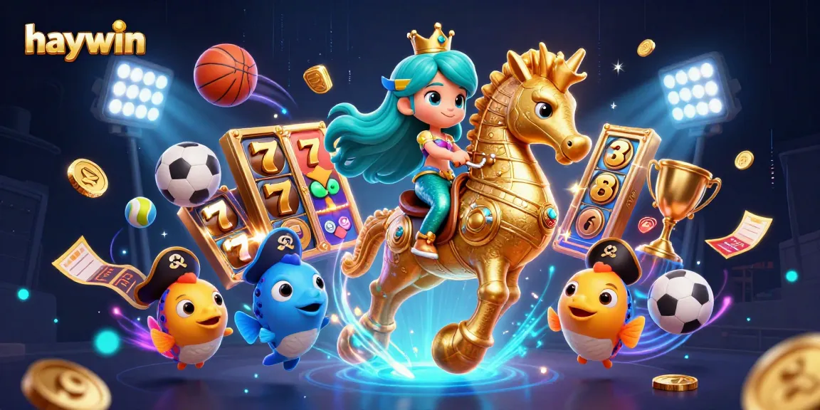 Experience the excitement at haywin with a vibrant fantasy illustration featuring a mermaid and a giant seahorse.