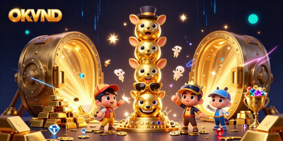 Experience the thrill of OKVND with a golden totem pole illustration amidst dazzling casino treasures.